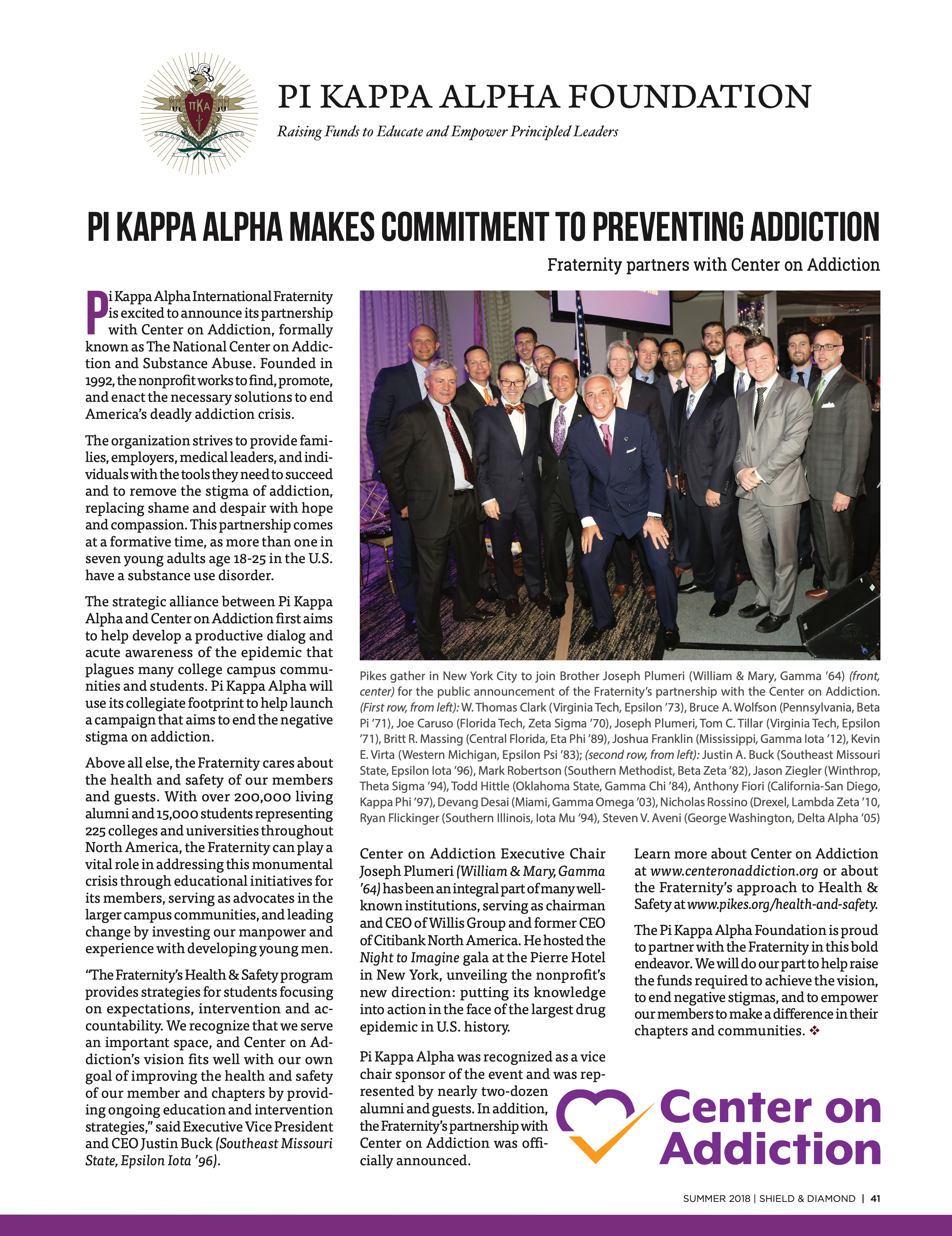 Pi Kappa Alpha Foundation: Pi Kappa Alpha Makes Commitment to Preventing Addiction